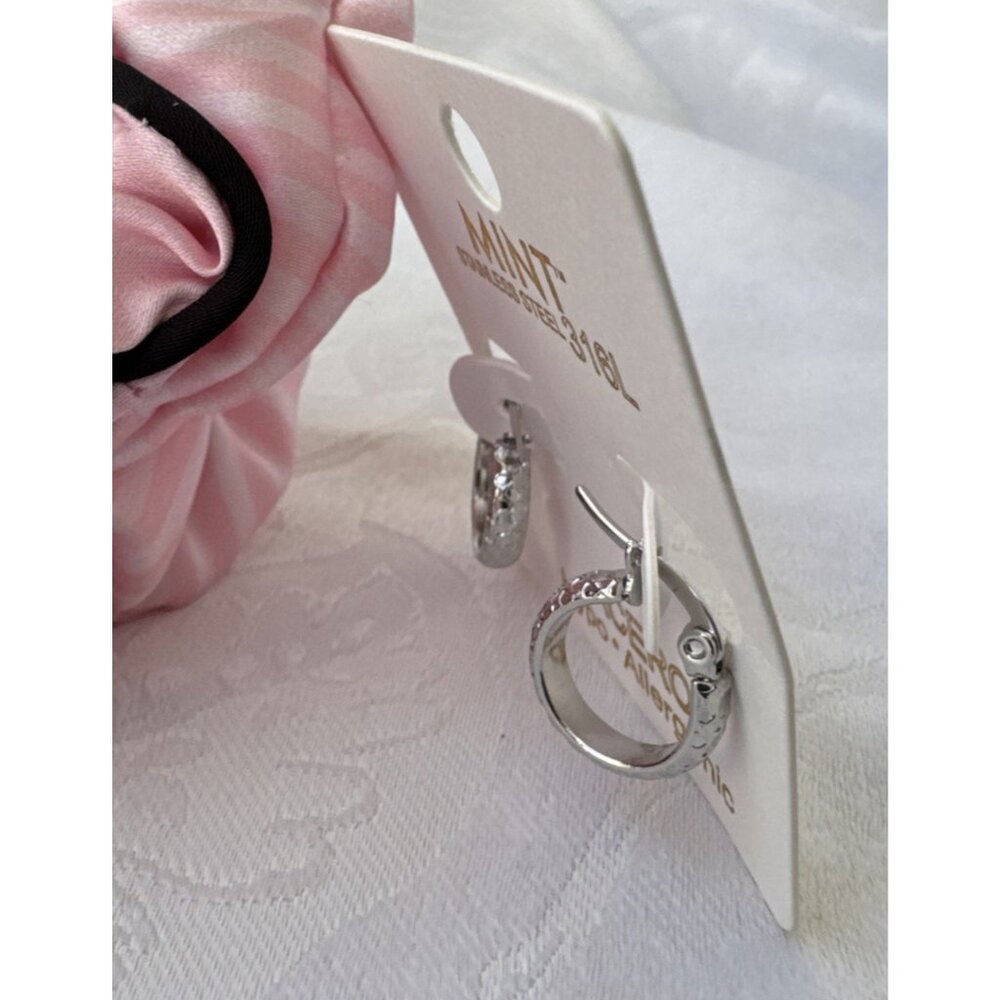 Mint Stainless Steel 316L Acero Hoop Earrings Hypo Allergenic Silver 10MM NEW - Picture 7 of 8
